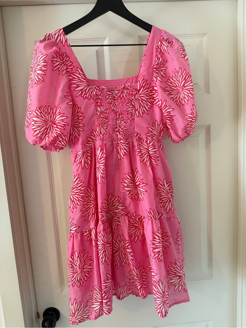 J.Marie Floral Square-Neck Pink Puff-Sleeve Midi Dress Sz XS - Picture 5 of 9